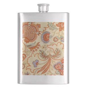 Antikes französisches Chintz-Blumenmuster Terrakot Flachmann