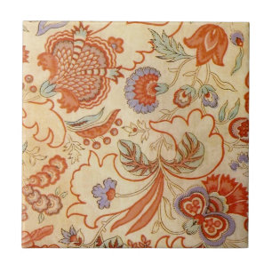 Antikes französisches Chintz-Blumenmuster Terrakot Fliese