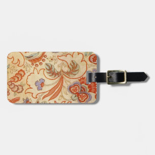 Antikes französisches Chintz-Blumenmuster Terrakot Gepäckanhänger