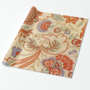 Antikes französisches Chintz-Blumenmuster Terrakot Geschenkpapier