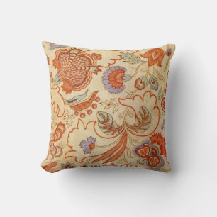 Antikes französisches Chintz-Blumenmuster Terrakot Kissen