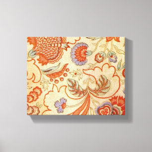 Antikes französisches Chintz-Blumenmuster Terrakot Leinwanddruck