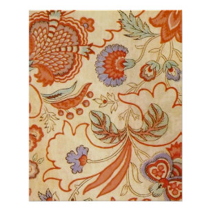 Antikes französisches Chintz-Blumenmuster Terrakot Poster