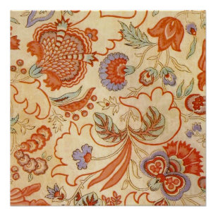 Antikes französisches Chintz-Blumenmuster Terrakot Poster