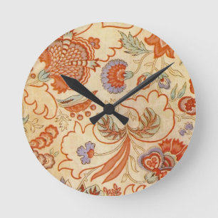 Antikes französisches Chintz-Blumenmuster Terrakot Runde Wanduhr