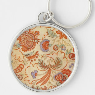 Antikes französisches Chintz-Blumenmuster Terrakot Schlüsselanhänger