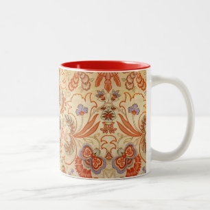 Antikes französisches Chintz-Blumenmuster Terrakot Zweifarbige Tasse