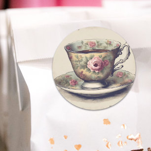 Antikes französisches Land-Shabby-Chic-Blumentässc Runder Aufkleber