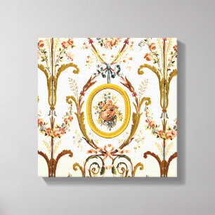 Antikes französisches Rokoko-Blumen-Gold-Creme-Ele Leinwanddruck