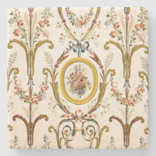Antikes französisches Rokoko-Blumen-Gold-Creme-Ele Steinuntersetzer