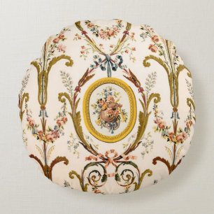 Antikes französisches Rokoko-Blumenmuster Gold Cre Rundes Kissen