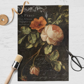Antikes französisches Rosen-Dekupier-Tissue-Papier Seidenpapier