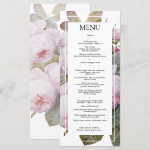 Antikes französisches Rosen Hochzeitsempfang Flach Menükarte
