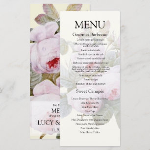 Antikes französisches Rosen Hochzeitsmenü Menükarte