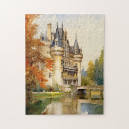Antikes französisches Schloss Wasserfarbenpuzzle | Puzzle