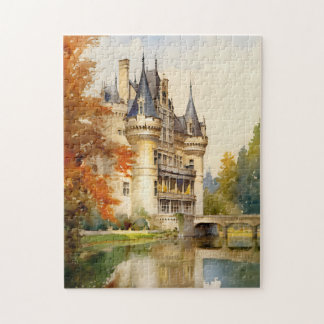 Antikes französisches Schloss Wasserfarbenpuzzle | Puzzle