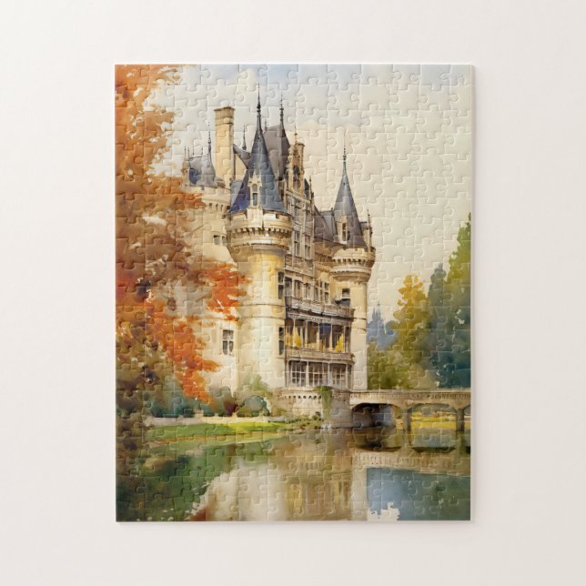 Antikes französisches Schloss Wasserfarbenpuzzle | Puzzle (Vertikal)
