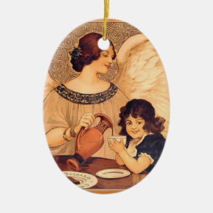 Antikes französisches Schokoladen-Engel-Plakat: Vi Keramik Ornament