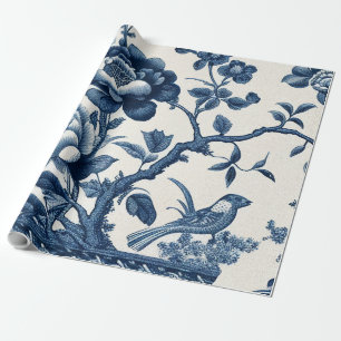 Antikes französisches Toile mit Vögeln Geschenkpapier