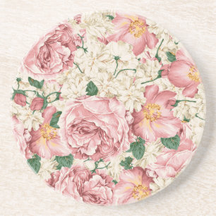 Antikes Gartengartenrosen- und Hortensien-Blumenmu Getränkeuntersetzer
