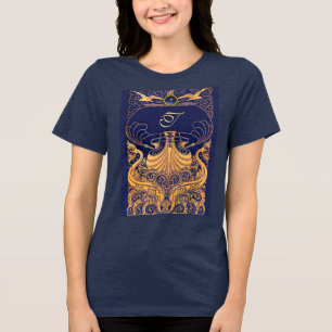 Antikes Gefäß, Delfine, Gold, Marineblaues Monogra Tri-Blend Shirt