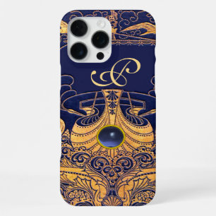 Antikes Gefäß, Delfine, Gold, Navy Blau Monogramm iPhone 16 Pro Max Hülle