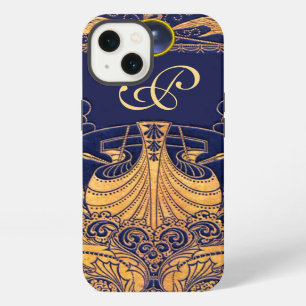 Antikes Gefäß, Delfine, Gold, Navyblau Monogramm iPhone 13 Hülle
