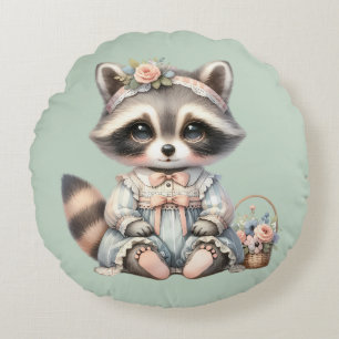 Antikes Gekleidetes Cottagecore Waschbär Pastell Rundes Kissen
