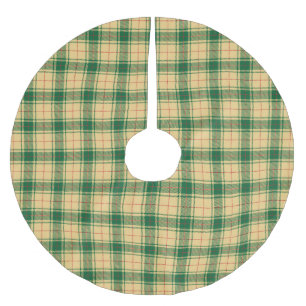 Antikes gelb-grün-rotes rustikales Tartan-Karo Polyester Weihnachtsbaumdecke