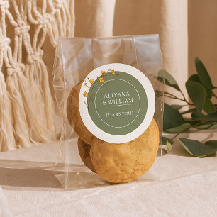 Antikes Gelbes Blumen Elegantes Grün Rustikal Runder Aufkleber