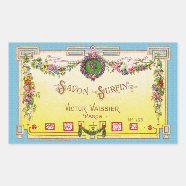 Antikes Gelbes Französisches Parfüm-Label Rechteckiger Aufkleber (Vorderseite)