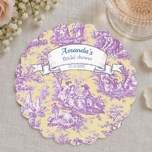 Antikes gelbes lila Blumenmuster Toile de Jouy Untersetzer