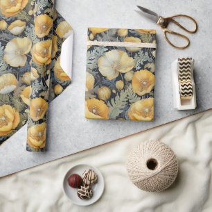 Antikes gelbes Mohnblumen-Geschenkpapier Geschenkpapier