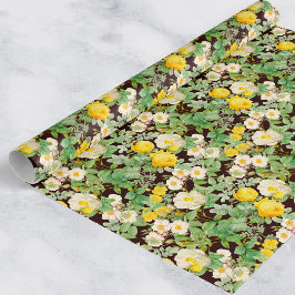 Antikes gelbes Rosen-Verpackungspapier auf tiefem  Geschenkpapier