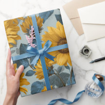 Antikes Gelbes Sonnenblumen Blaues Blumenmuster