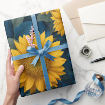 Antikes Gelbes Sonnenblumen-Blaues Blumenmuster