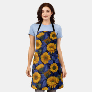 Antikes Gelbes Sonnenblumen-Blaues Blumenmuster Schürze