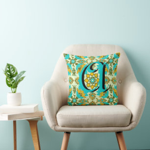 Antikes Gelbgrün Florales Monogramm Kissen