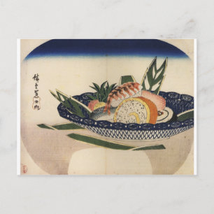Antikes Gemälde einer Schüssel aus Sushi um 1800 Postkarte
