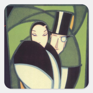 Antikes Gemüse-Etikett Topper, Art Deco Romantik Quadratischer Aufkleber
