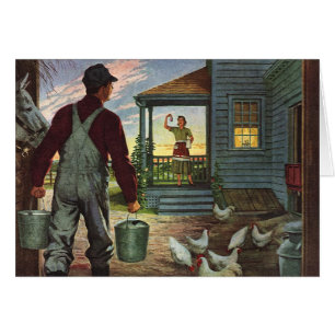 Antikes Geschäft, Bauernhof mit Landwirt und Hühne