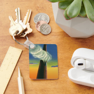 Antikes Geschäft, Dampfpeife Fabrik Sonnenaufgang Schlüsselanhänger