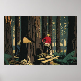 Antikes Geschäft, Holzindustrie Redwood-Wald Poster