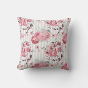 Antikes gestreiftes rosa Blumenmuster Kissen