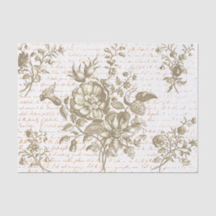 Antikes Gold-Beige-Blumenmuster und Schrift Seidenpapier