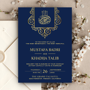 Antikes Gold Blau Islamische Hochzeit Einladung