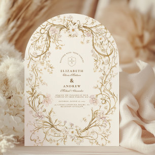 Antikes Gold Blumen Elegante Hochzeit Einladung