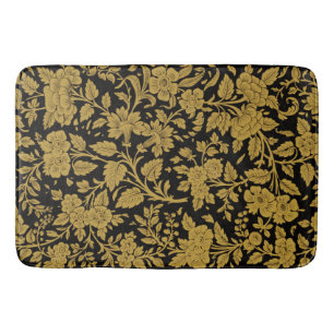 Antikes Gold-Blumen-Indisch-Lackarbeit-Schwarz-Mus Badematte