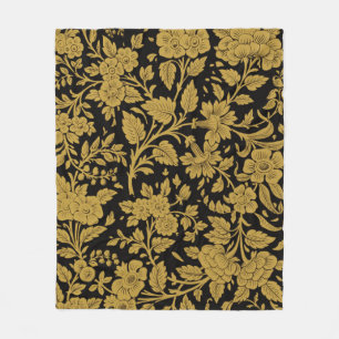 Antikes Gold-Blumen-Indisch-Lackarbeit-Schwarz-Mus Fleecedecke