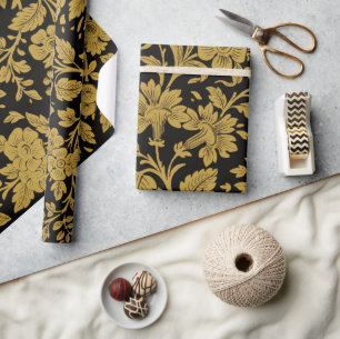 Antikes Gold-Blumen-Indisch-Lackarbeit-Schwarz-Mus Geschenkpapier